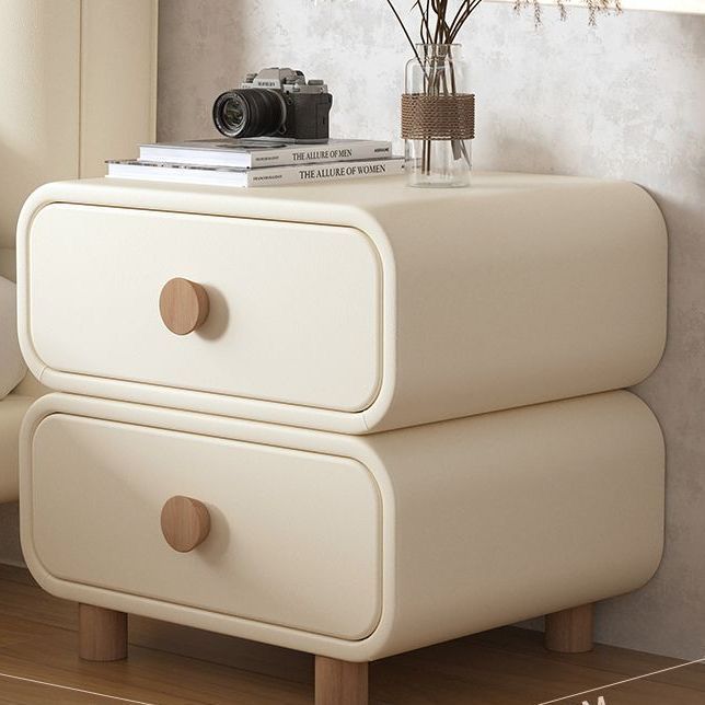 奶油风床头柜轻奢小型实木皮质卧室高级感免安装床边柜极简收纳柜